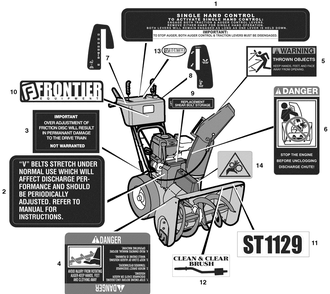 Decals Diagram and Parts List for 629110X16B 2004 Briggs and Stratton Snow Blower